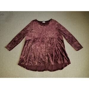 Womens Top-HABITAT-burgundy cotton stretch velour babydoll hi-lo empire tunic-L